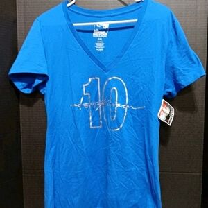 Indy Car Tony Kanaan Blue V-Neck Tee with Silver Graphic